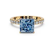 Open Basket Engagement Ring Setting for Fancy Blue Princess Cut Center with Pave Band and Prong Head in Yellow Gold