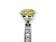 Milgrain Pave Engagement Ring Setting for Fancy Yellow Cushion Cut Center with Accent Band and Prong Head in Platinum