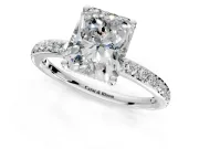 Solitaire Engagement Ring Setting for Radiant Cut Center with Fine Pave Band and Prong Head in Sterling Silver