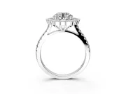 Milgrain Floral Halo Engagement Ring Setting for Round Cut Center with Pave Band and Prong Head in Sterling Silver
