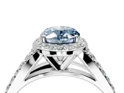 Halo Engagement Ring Setting for Fancy Blue Oval Center with Narrow Pave Split Shank and Prong Head in Sterling Silver