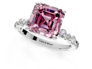 Solitaire Engagement Ring Setting for Fancy Pink Asscher Cut Center with Alternating Size Accents and Prong Head in Sterling Silver
