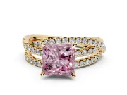 Solitaire Engagement Ring Setting for Fancy Pink Princess Cut Center with Woven 3-Strand Pave Band and Prong Head in Yellow Gold