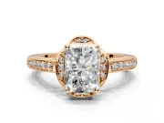 Floral Engagement Ring Setting for Radiant Cut Center with Four Accent Clusters and Prong Head in Rose Gold