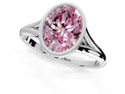 Solitaire Engagement Ring Setting for Fancy Pink Oval Center with V Split Shank and Bezel Head in Sterling Silver