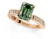 Solitaire Engagement Ring Setting for Fancy Green Emerald Cut Center with Milgrain-Edged Pave Band and Prong Head in Rose Gold