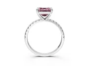 Solitaire Engagement Ring Setting for Fancy Pink Asscher Cut Center with Fine Pave Narrow Band and Prong Head in Platinum