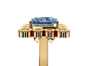 Cluster Halo Engagement Ring Setting for Fancy Blue Radiant Cut Center with Milgrain Bezel Accents and Prong Head in Yellow Gold