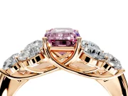 Cluster Engagement Ring Setting for Fancy Pink Emerald Cut Center with Round Cut Accent Frame and Prong Head in Rose Gold