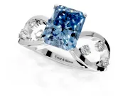 Solitaire Engagement Ring Setting for Fancy Blue Radiant Cut Center with Criss-Cross Accent Band and Prong Head in Platinum