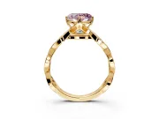 Solitaire Engagement Ring Setting for Fancy Pink Heart-Shaped Center with Accented Twist Band and Leaf Prong Head in Yellow Gold