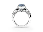 Bypass Halo Engagement Ring Setting for Fancy Blue Princess Cut Center with Bezel Accents, Milgrain and Prong Head in Platinum