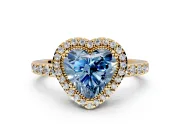 Halo Engagement Ring Setting for Fancy Blue Heart-Shaped Center with Inner Milgrain Border and Prong Head in Yellow Gold