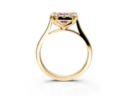 Single Halo Engagement Ring Setting for Fancy Pink Emerald Cut Center with Corner Claws, Plain Band and Prong Head in Yellow Gold