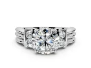 Solitaire Engagement Ring Setting for Round Cut Center with Grooved Bar Accent Band and Prong Head in Sterling Silver
