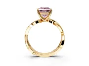 Solitaire Engagement Ring Setting for Fancy Pink Princess Cut Center with Pave and Plain Crossover Band and Prong Head in Yellow Gold