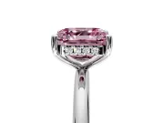 Hidden Halo Engagement Ring Setting for Fancy Pink Asscher Cut Center with Thin Round-Wire Band and Prong Head in Sterling Silver