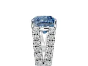 Solitaire Engagement Ring Setting for Fancy Blue Cushion Cut Center with Pave Split Shank and Prong Head in Platinum