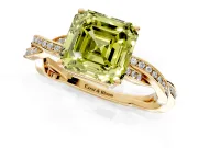 Solitaire Engagement Ring Setting for Fancy Yellow Asscher Cut Center with Twisted Pave Band and Prong Head in Yellow Gold