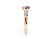 5 Stone Engagement Ring Setting for Fancy Pink Round Cut Center with Graduated Accents and Prong Head in Rose Gold
