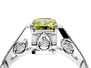 Cathedral Engagement Ring Setting for Fancy Yellow Emerald Cut Center with Antique-Style Pave Band and Prong Head in White Gold