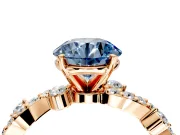 Solitaire Engagement Ring Setting for Fancy Blue Round Cut Center with Bar-Station Pave Twist and Prong Head in Rose Gold