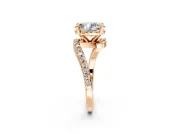 Solitaire Engagement Ring Setting for Oval Center with Pave Bypass Swirl Band and Prong Head in Rose Gold