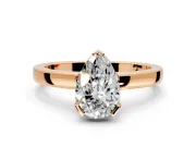 Solitaire Engagement Ring Setting for Pear-Shaped Center with Plain Band and Flat Tab Prong Head in Rose Gold