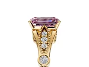Solitaire Engagement Ring Setting for Fancy Pink Emerald Cut Center with Marquise and Bezel Accents and Prong Head in Yellow Gold