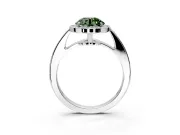 Bezel-Framed Halo Engagement Ring Setting for Fancy Green Round Cut Center with Pave Band and Prong Head in Platinum