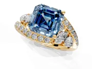 Halo Engagement Ring Setting for Fancy Blue Asscher Cut Center with Marquise and Pave Bypass Band and Prong Head in Yellow Gold