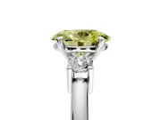 3 Stone Engagement Ring Setting for Fancy Yellow Oval Center with Wide Plain Band and Prong Head in Platinum