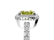 Halo Engagement Ring Setting for Fancy Yellow Asscher Cut Center with Inner Milgrain Border and Prong Head in Platinum