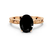 Solitaire Engagement Ring Setting for Fancy Black Oval Center with Engraved Milgrain Band and Prong Head in Rose Gold