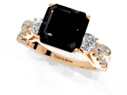3 Stone Engagement Ring Setting for Fancy Black Asscher Cut Center with Pave Split Shank and Prong Head in Rose Gold