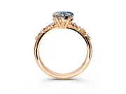 Solitaire Engagement Ring Setting for Fancy Blue Heart-Shaped Center with Trailing Leaf Accent Band and Prong Head in Rose Gold
