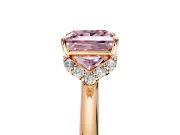 Hidden Halo Engagement Ring Setting for Fancy Pink Princess Cut Center with Plain Rounded Band and Prong Head in Rose Gold