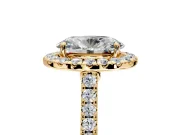 Halo Engagement Ring Setting for Oval Center with Narrowing Pave Band and Prong Head in Yellow Gold
