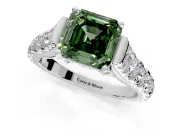 Solitaire Engagement Ring Setting for Fancy Green Asscher Cut Center with Pave Cathedral Shoulders and Prong Head in White Gold