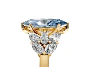 Leaf Cluster Engagement Ring Setting for Fancy Blue Marquise Center with Marquise Accents and Prong Head in Yellow Gold