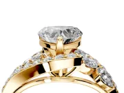 Halo Engagement Ring Setting for Heart-Shaped Center with Marquise and Pave Bypass Band and Prong Head in Yellow Gold