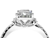 Paired Accent Engagement Ring Setting for Radiant Cut Center with Pave Band and Prong Head in White Gold