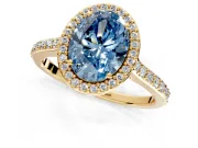 Halo Engagement Ring Setting for Fancy Blue Oval Center with Pave Accents, Heart Basket and Prong Head in Yellow Gold