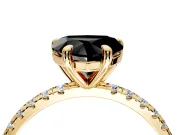 Solitaire Engagement Ring Setting for Fancy Black Heart-Shaped Center with Fine Pave Narrow Band and Prong Head in Yellow Gold