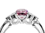 Cluster Engagement Ring Setting for Fancy Pink Emerald Cut Center with Bezel Accent Clusters and Prong Head in Sterling Silver