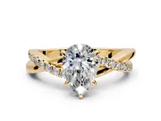 Crossover Engagement Ring Setting for Pear-Shaped Center with Pave and Plain Strands and Prong Head in Yellow Gold