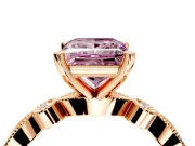 Solitaire Engagement Ring Setting for Fancy Pink Princess Cut Center with Milgrain Bezel Accents and Prong Head in Rose Gold