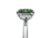 Hidden Halo Engagement Ring Setting for Fancy Green Radiant Cut Center with Thin Rounded Band and Prong Head in Platinum