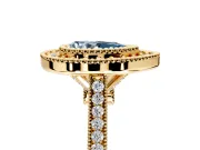 Halo Engagement Ring Setting for Fancy Blue Pear-Shaped Center with Milgrain Frame, Pave Band and Prong Head in Yellow Gold