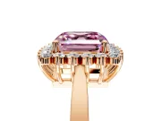 Starburst Halo Engagement Ring Setting for Fancy Pink Asscher Cut Center with Flat Cathedral Band and Prong Head in Rose Gold